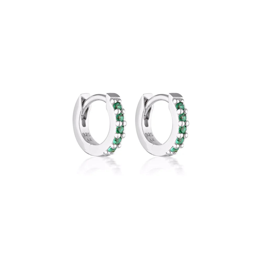 Linda Tahija Mini Alpha Huggie Earring Silver - Green Onyx