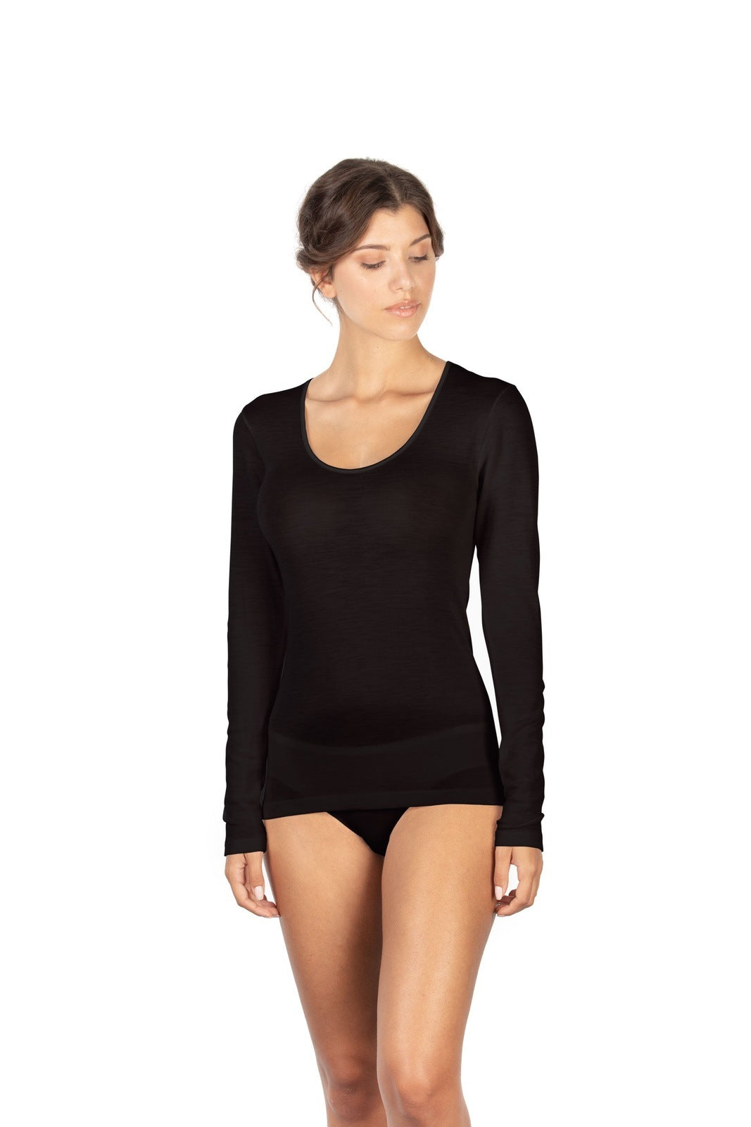 EGI Wool Silk Plain Knit LS Satin Trim Black