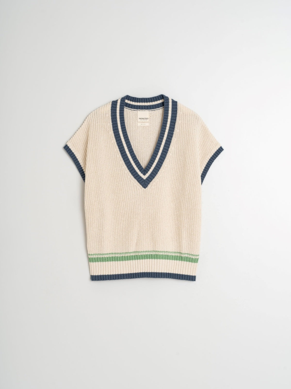 Indi & Cold AX135 Multicolor Border Vest Ecru