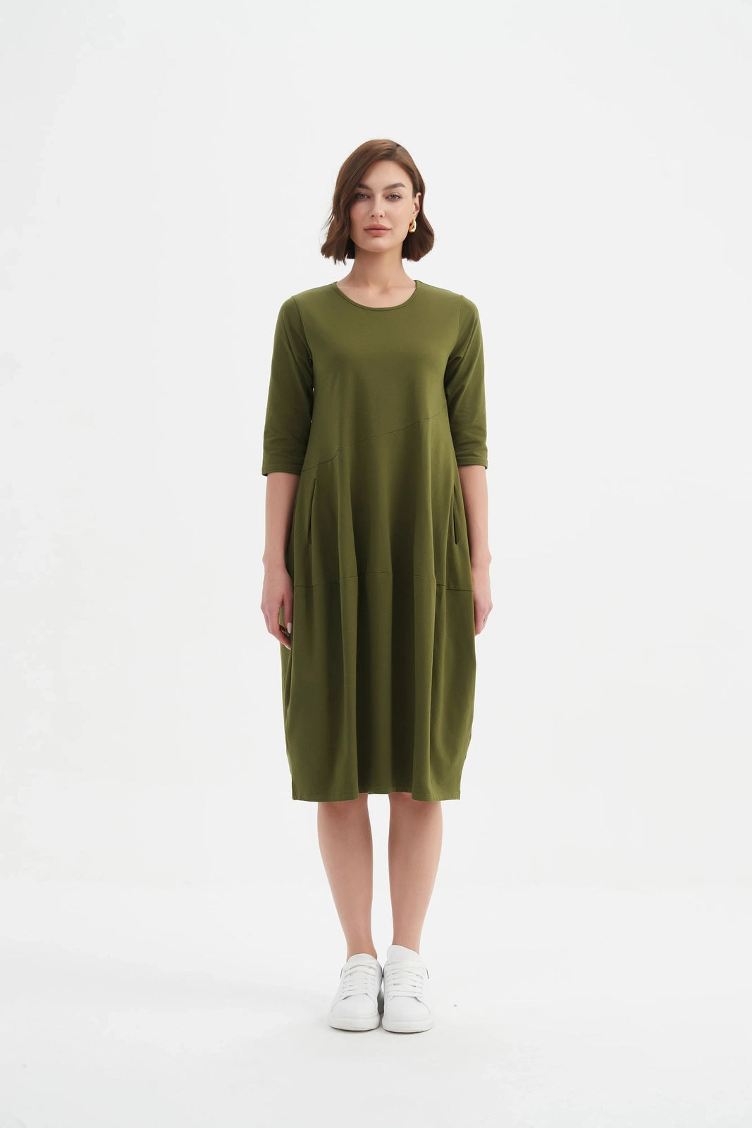 Tirelli Diagonal Seam Winter Dress Khaki