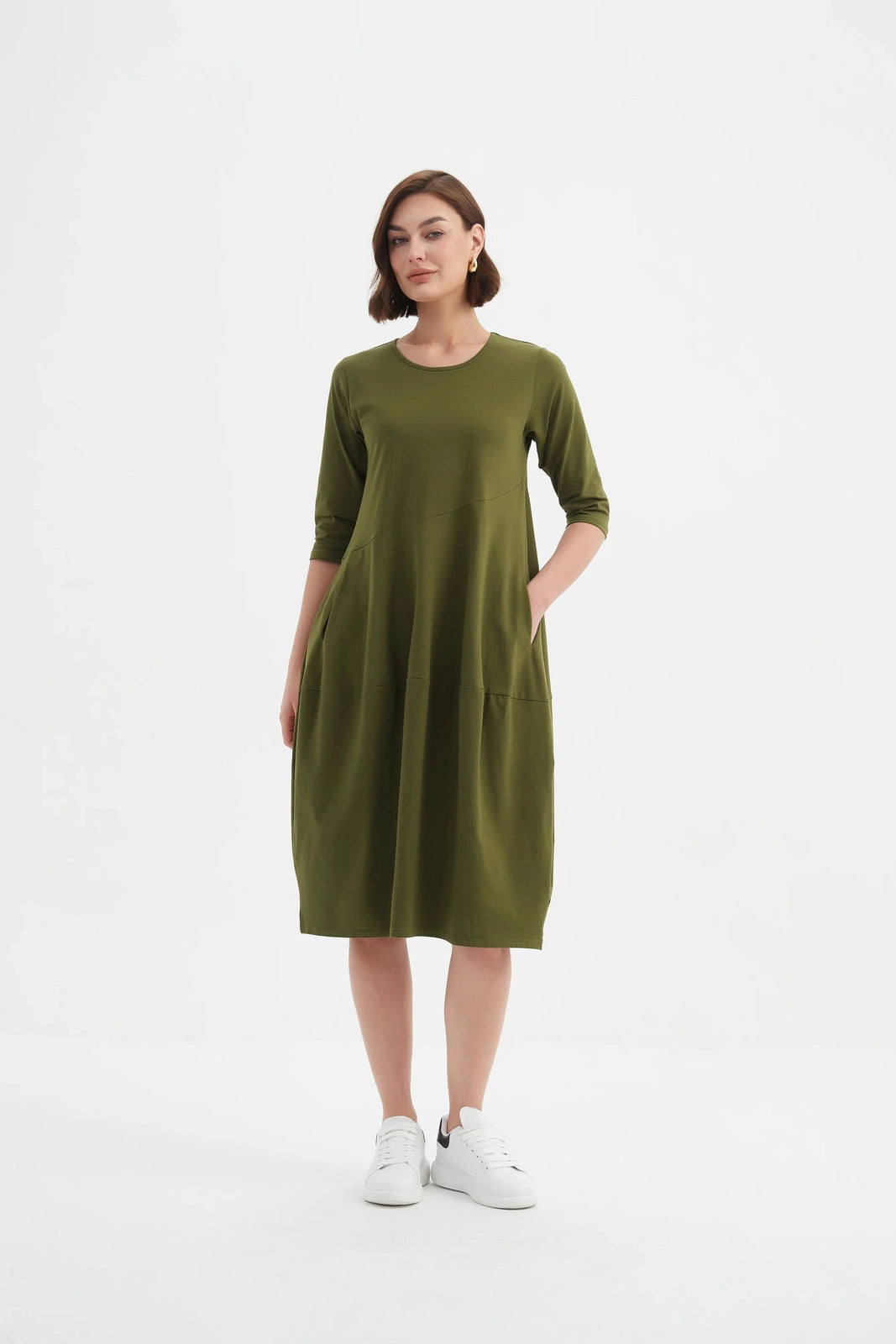 Tirelli Diagonal Seam Winter Dress Khaki