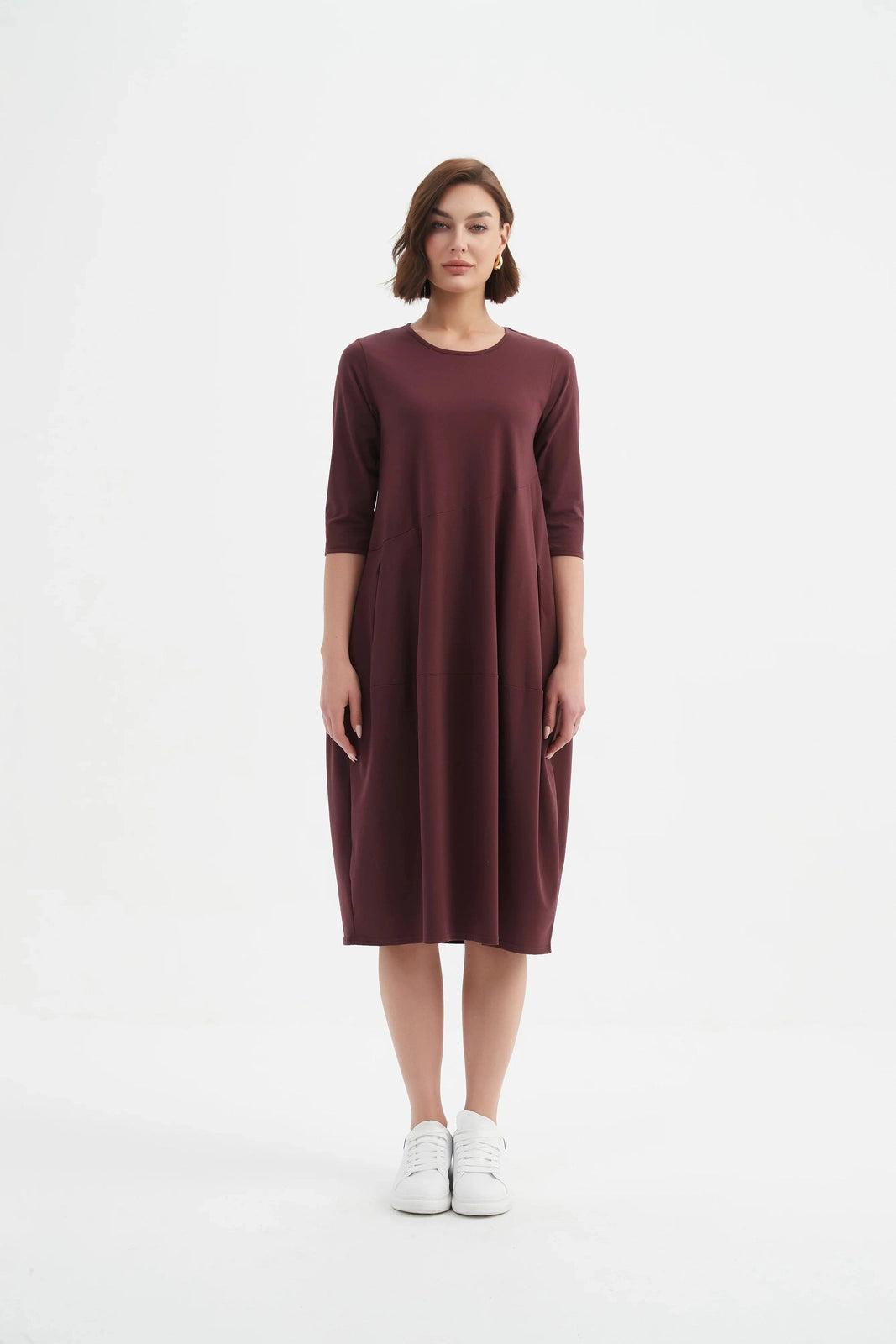 Tirelli Diagonal Seam Winter Dress Aubergine