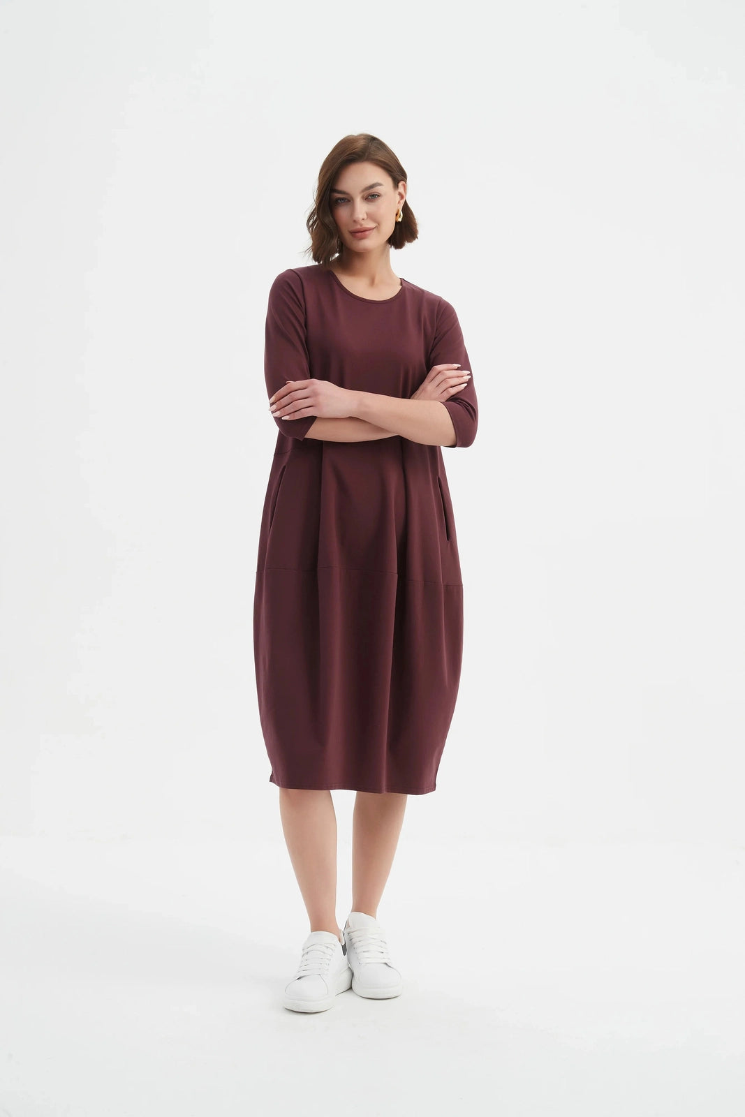 Tirelli Diagonal Seam Winter Dress Aubergine