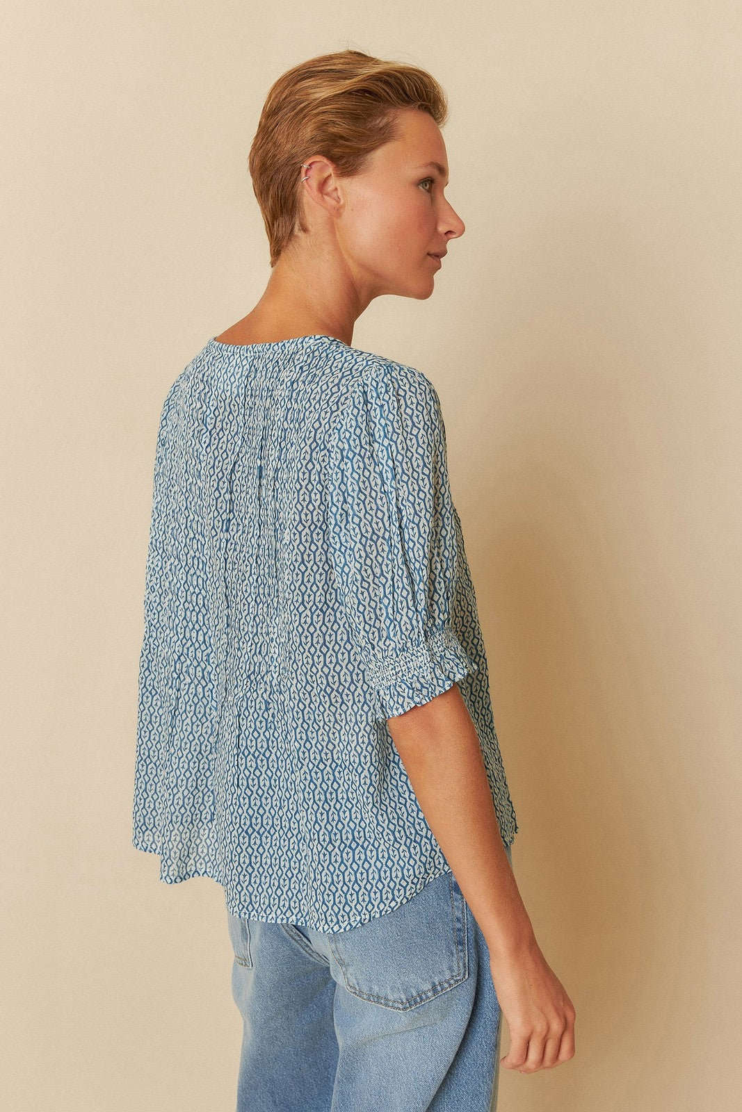 Indi & Cold BK171 Elastic Short Sleeve Shirt Indigo