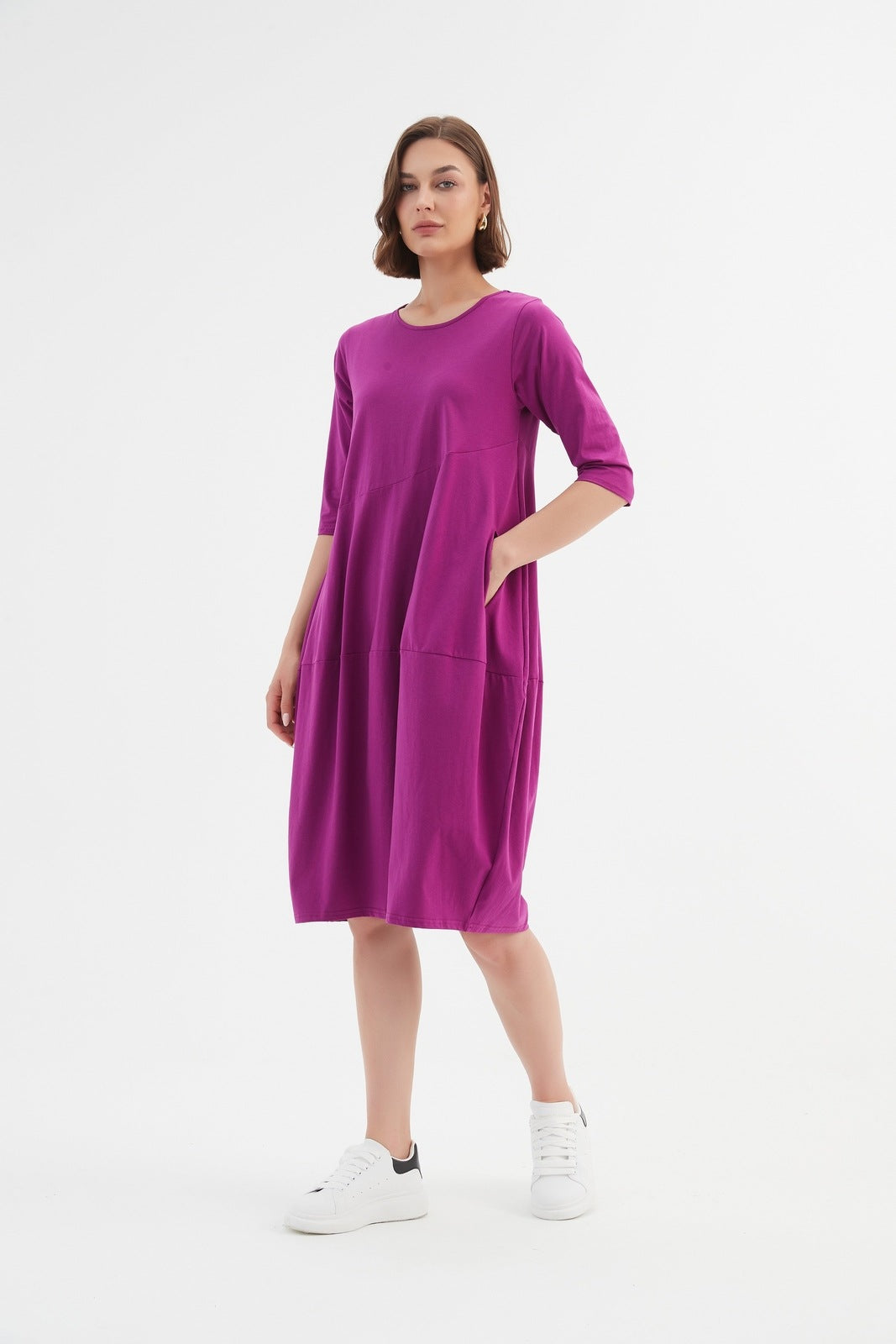 Tirelli Diagonal Seam Dress Fuchsia