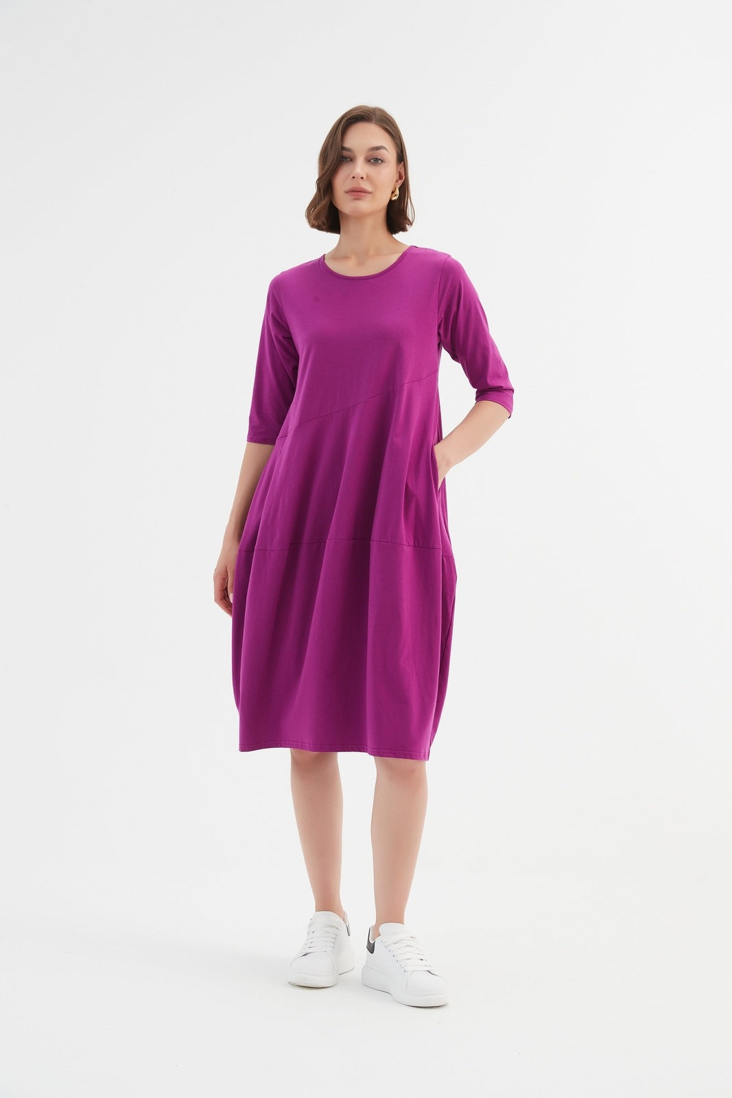 Tirelli Diagonal Seam Dress Fuchsia