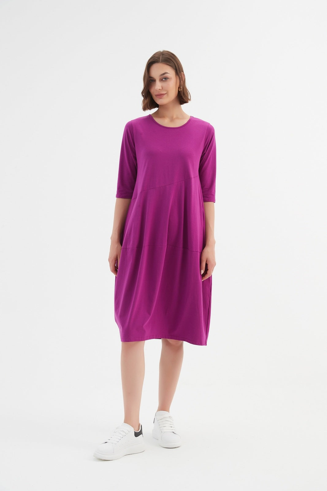 Tirelli Diagonal Seam Dress Fuchsia