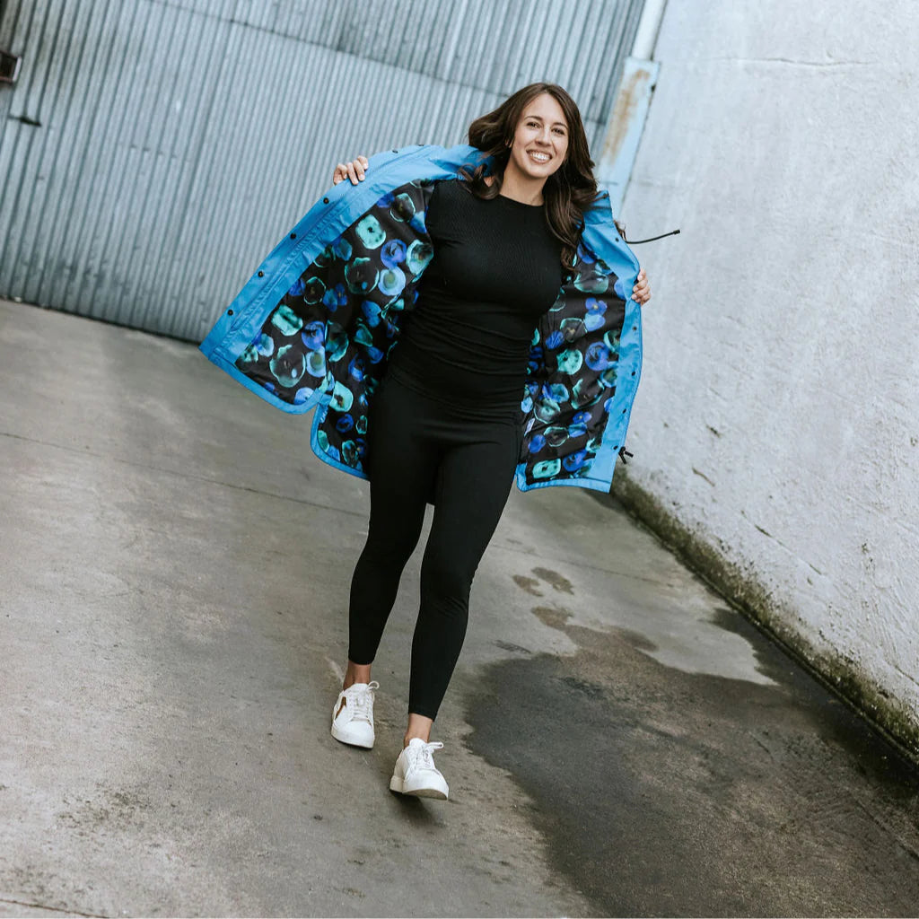 Moke Billie Raincoat Imperial Blue with Night Bloom Evie Kemp