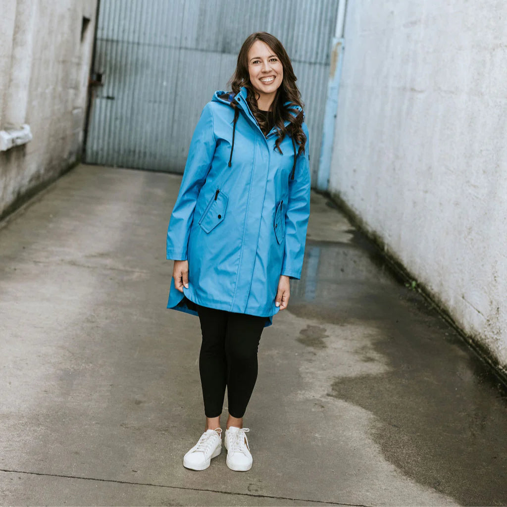Moke Billie Raincoat Imperial Blue with Night Bloom Evie Kemp