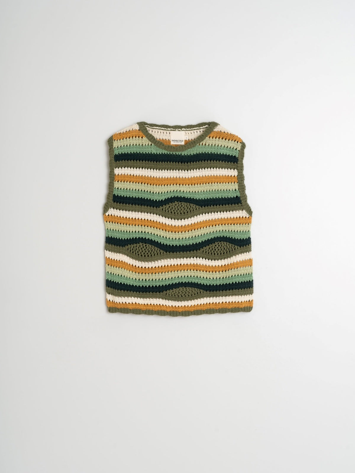 Indi & Cold EA108 Crochet Knit Vest Khaki
