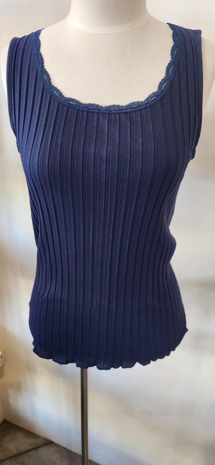 EGi 6510 Cotton Wide Rib Lace Trim Tank Top Blue