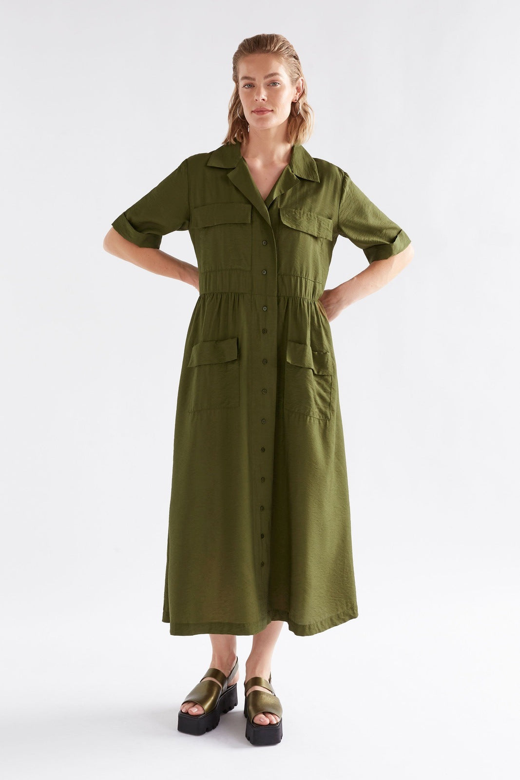 Elk Eine Shirt Dress Bright Olive