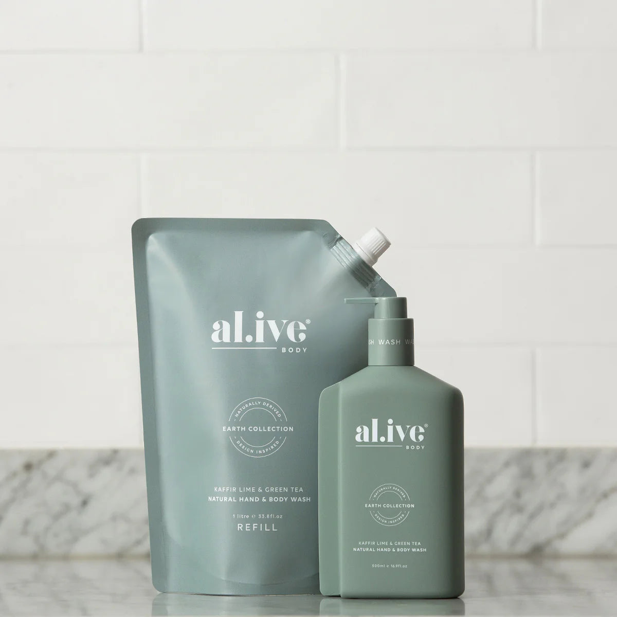 al.ive Hand + Body Wash 1 Ltr Refill: Kaffir Lime + Green Tea