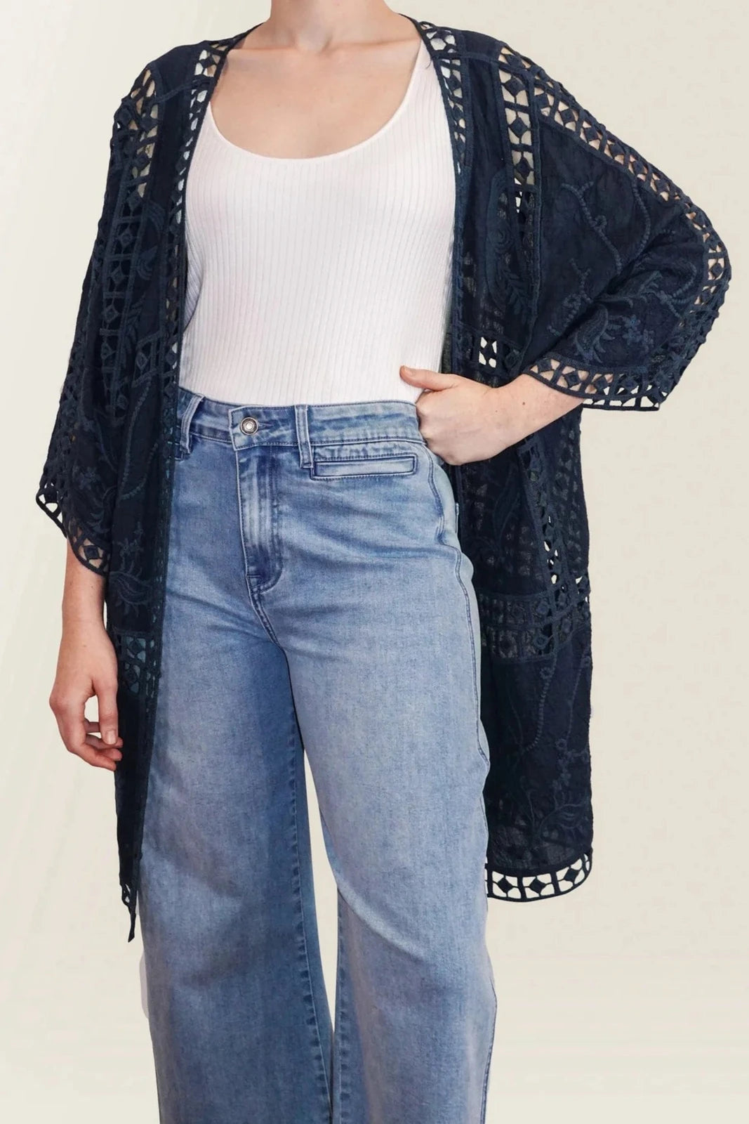 Isle of Mine Oline Lace Kimono One Size Navy