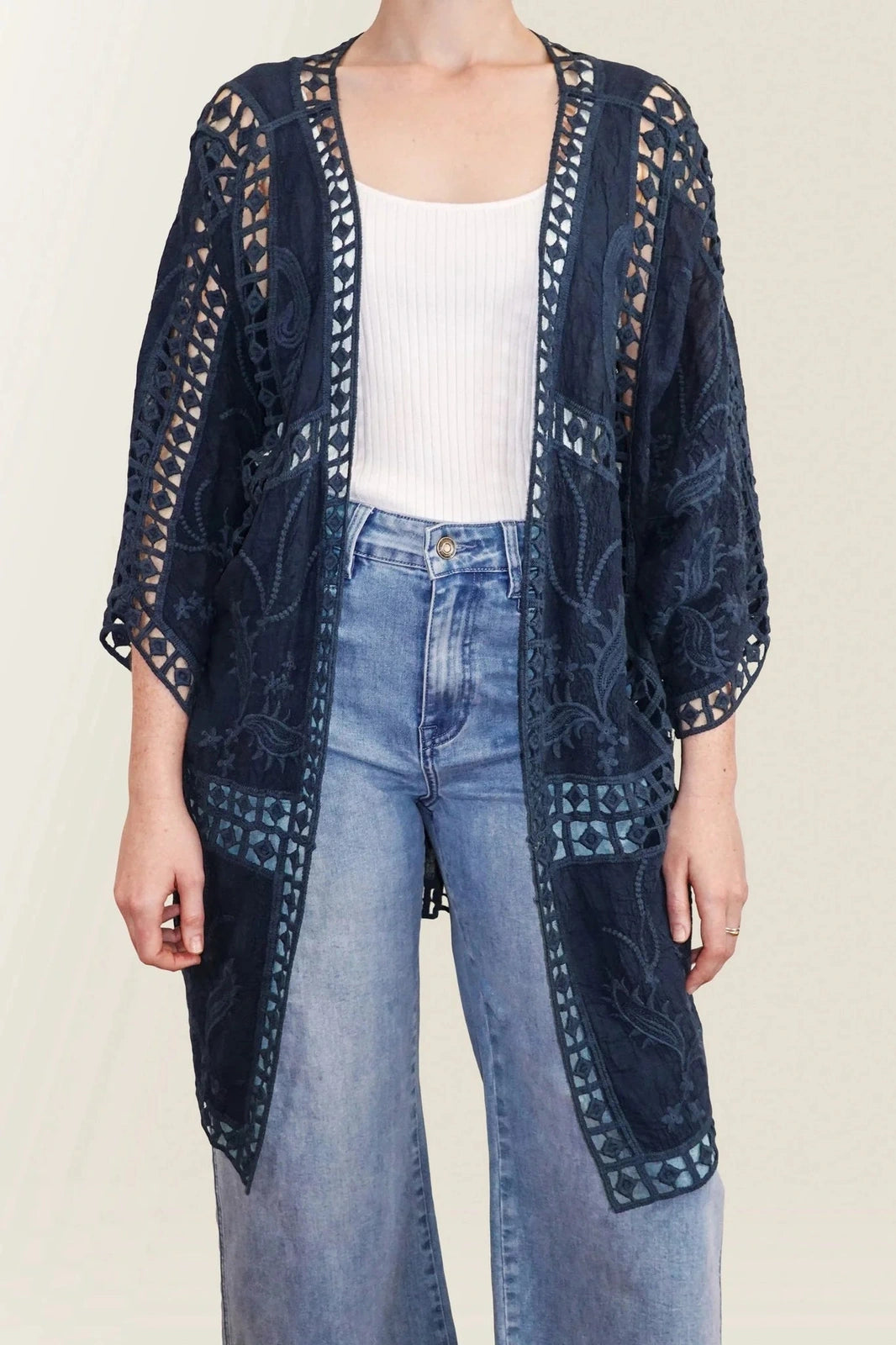 Isle of Mine Oline Lace Kimono One Size Navy