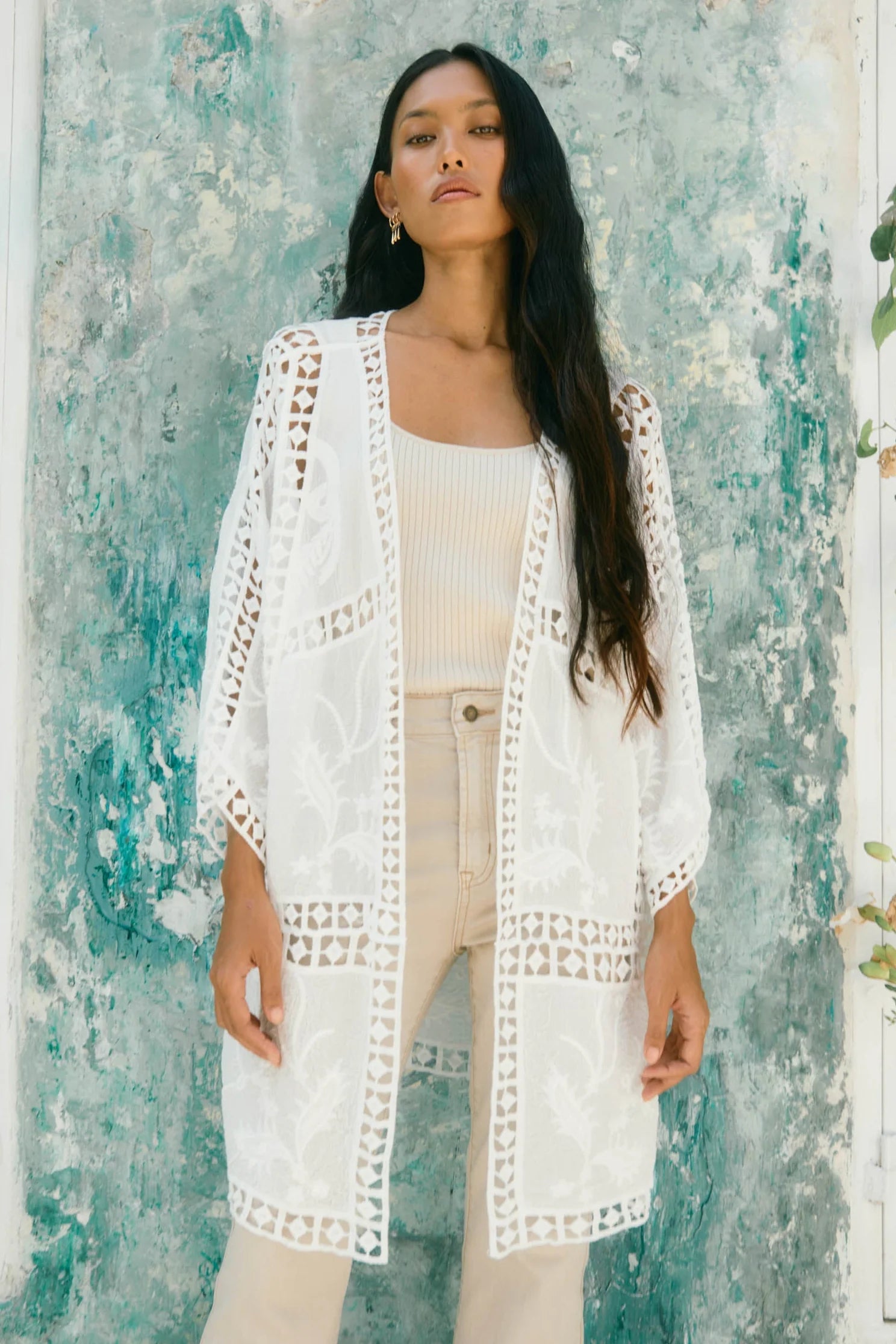 Isle of Mine Oline Lace Kimono One Size Lotus