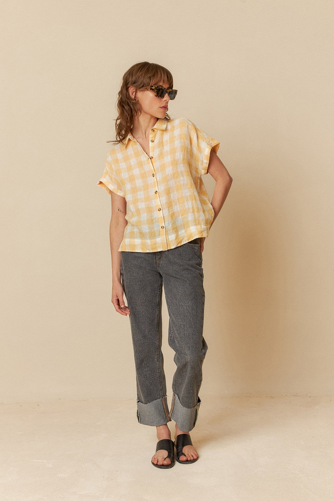 Indi & Cold KI210 Oversize Vichy Shirt Mandarin