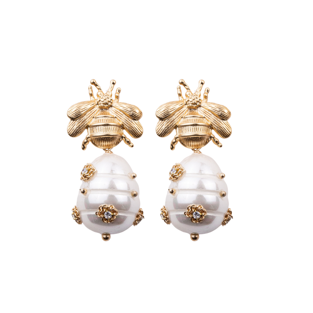 Mē the Label Pearl Bee Drop Earrings