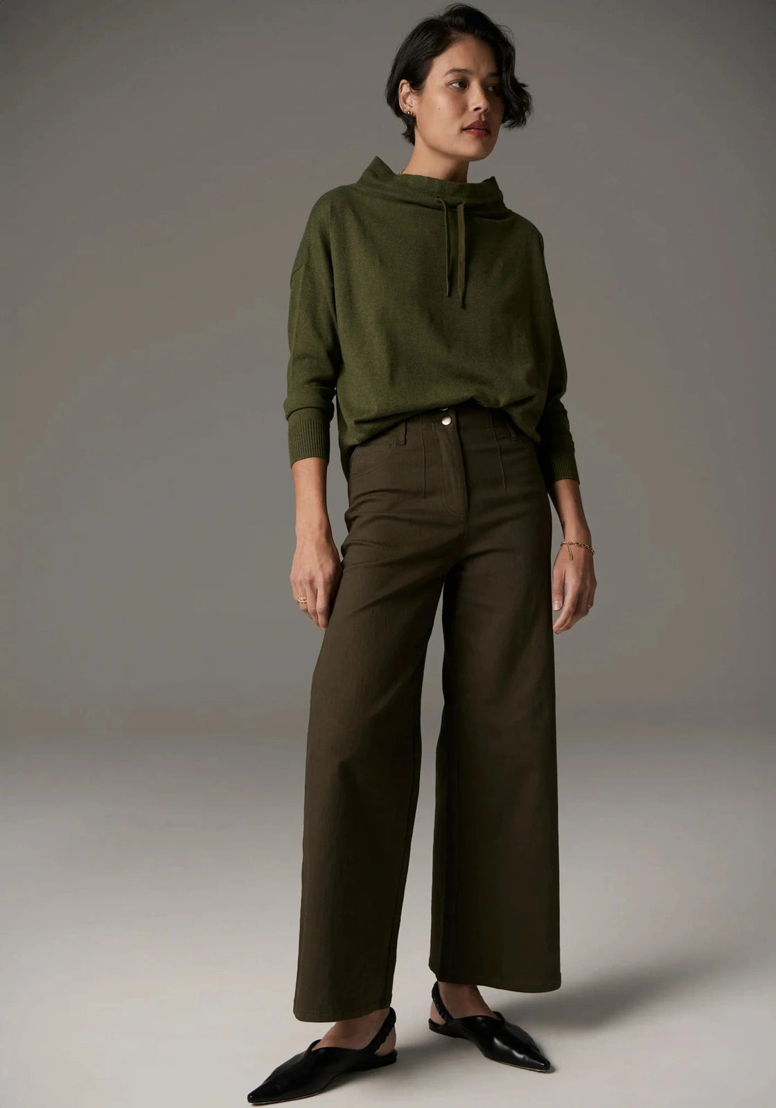 POL Beech Drawcord Knit Khaki