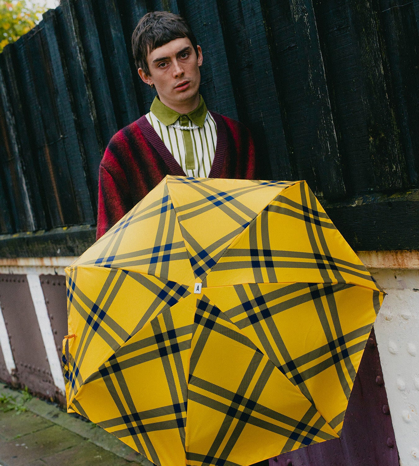 Anatole Yellow Tweed Gingham Micro-Umbrella FINSBURY
