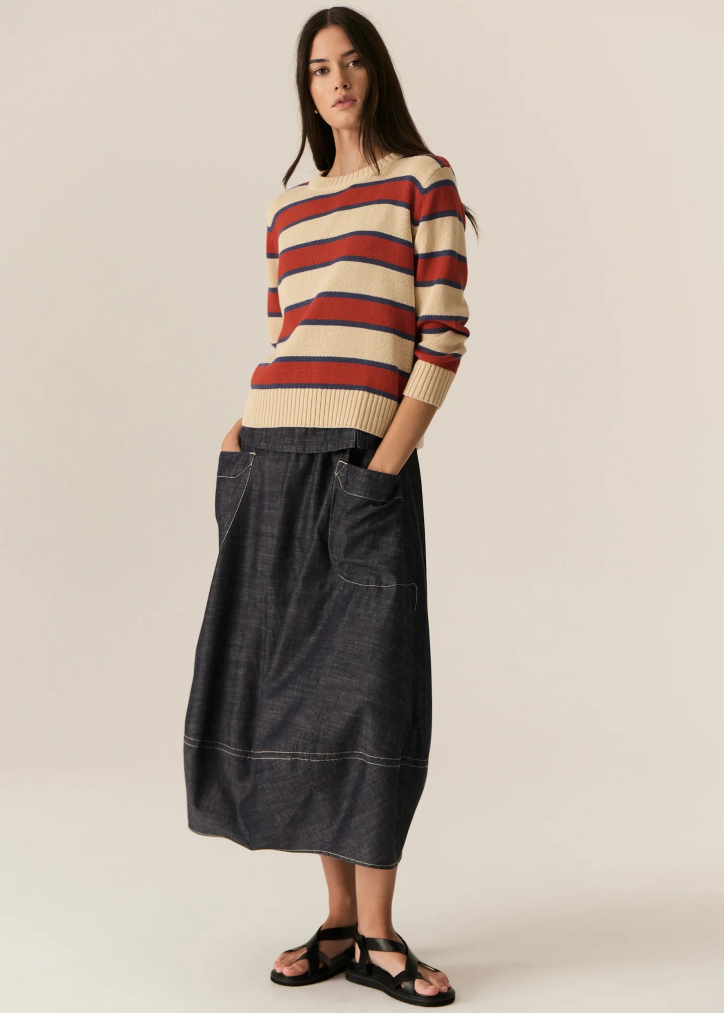 Pol Jules Stripe Knit Pebble Red