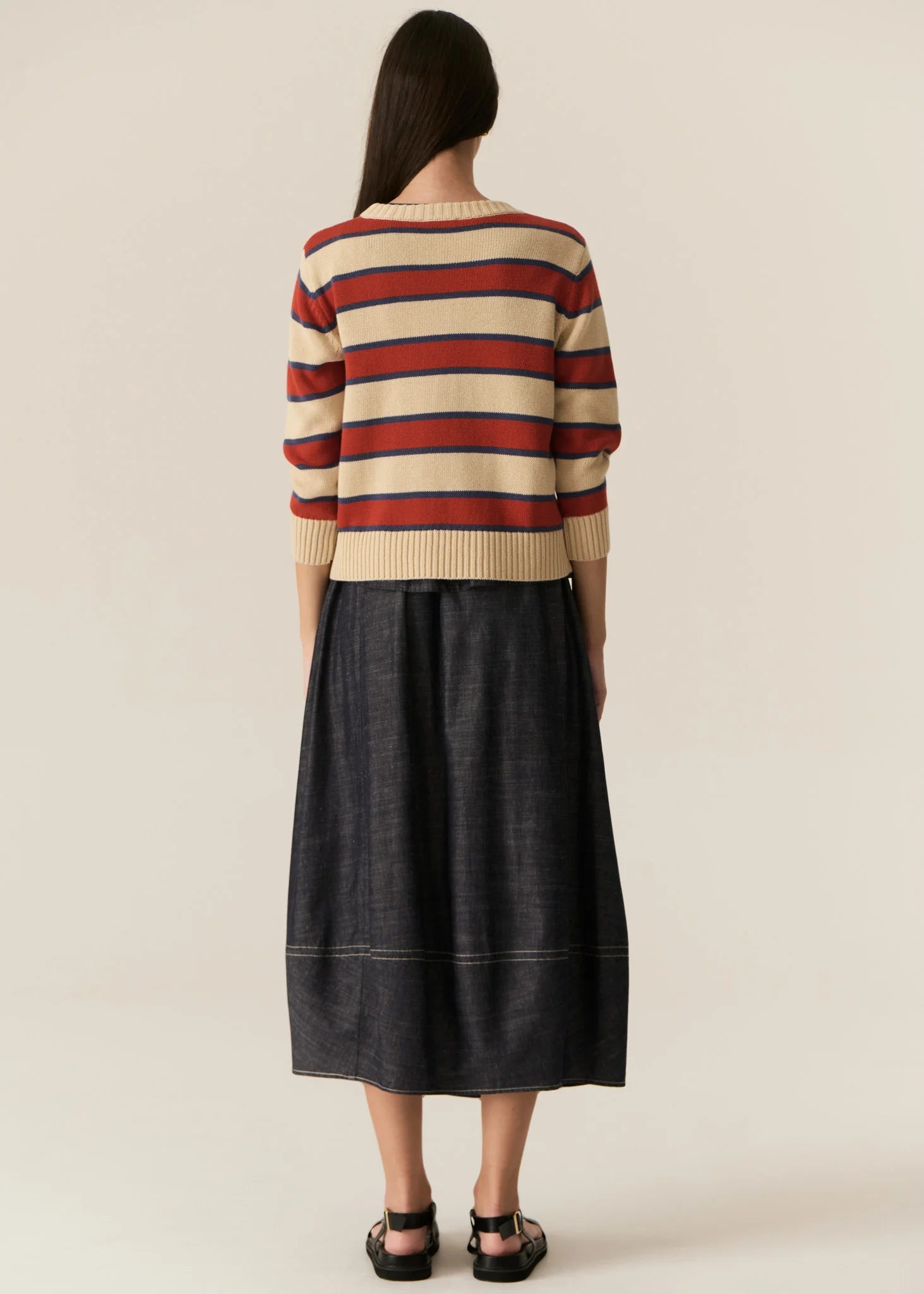Pol Jules Stripe Knit Pebble Red