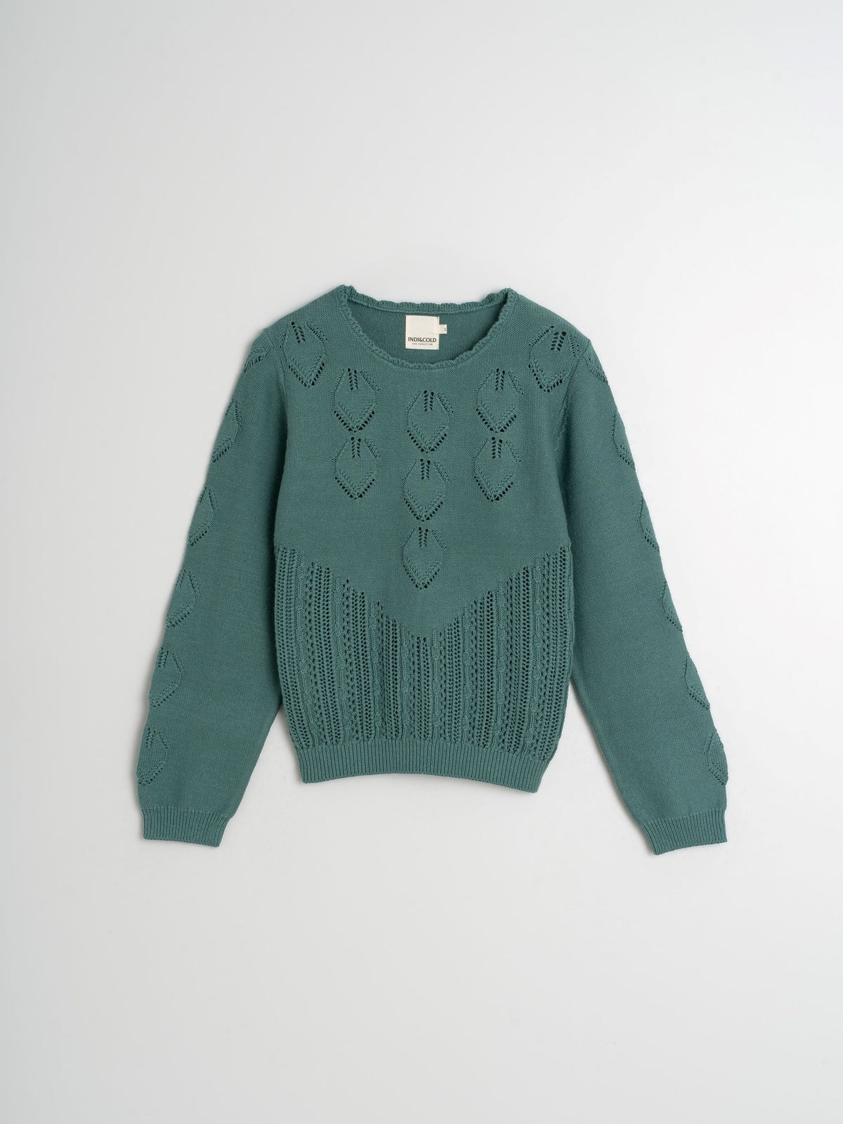 Indi & Cold RD149 Crochet Effect Sweater Emerald