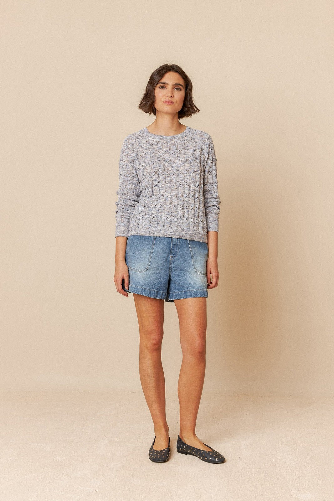Indi & Cold RD466 Pointelle Knit Sweater Azul