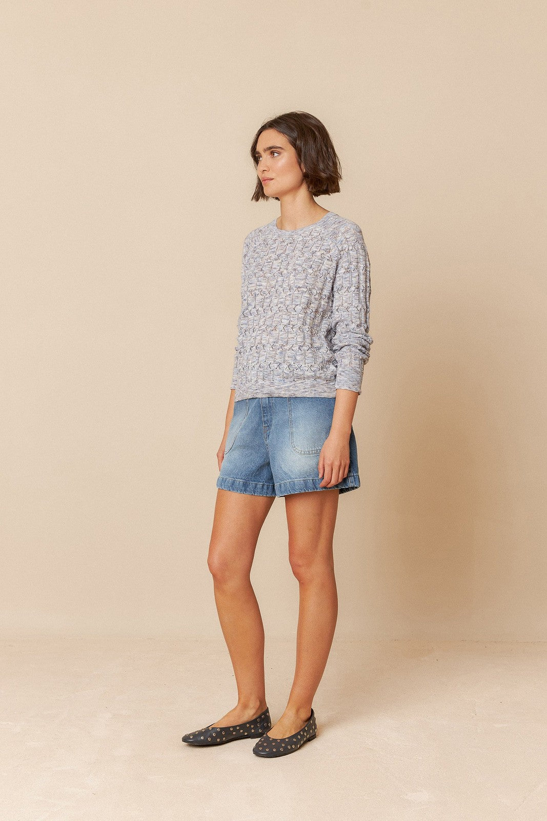 Indi & Cold RD466 Pointelle Knit Sweater Azul