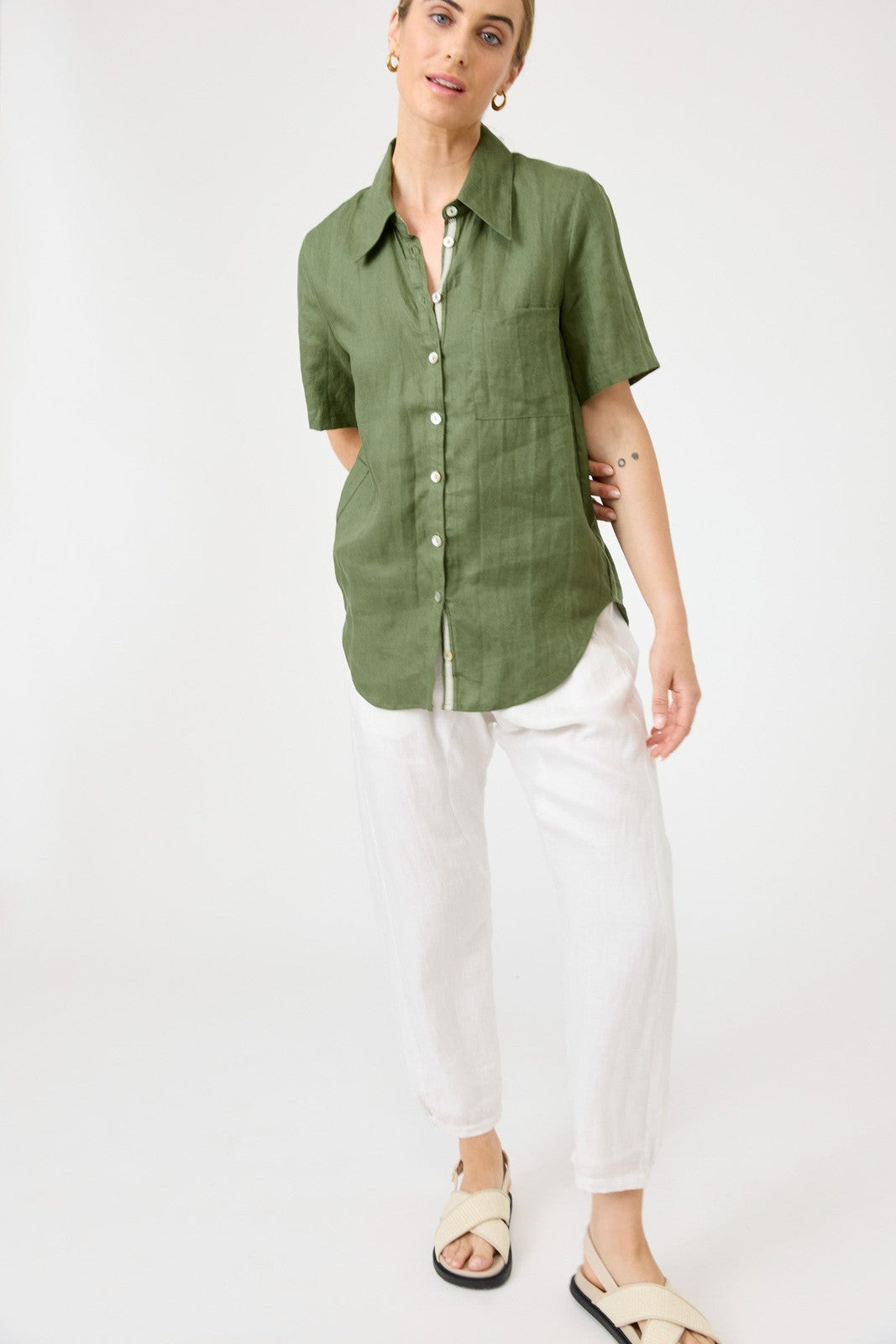 Eb & Ive Studio Short Sleeve Shirt Olive