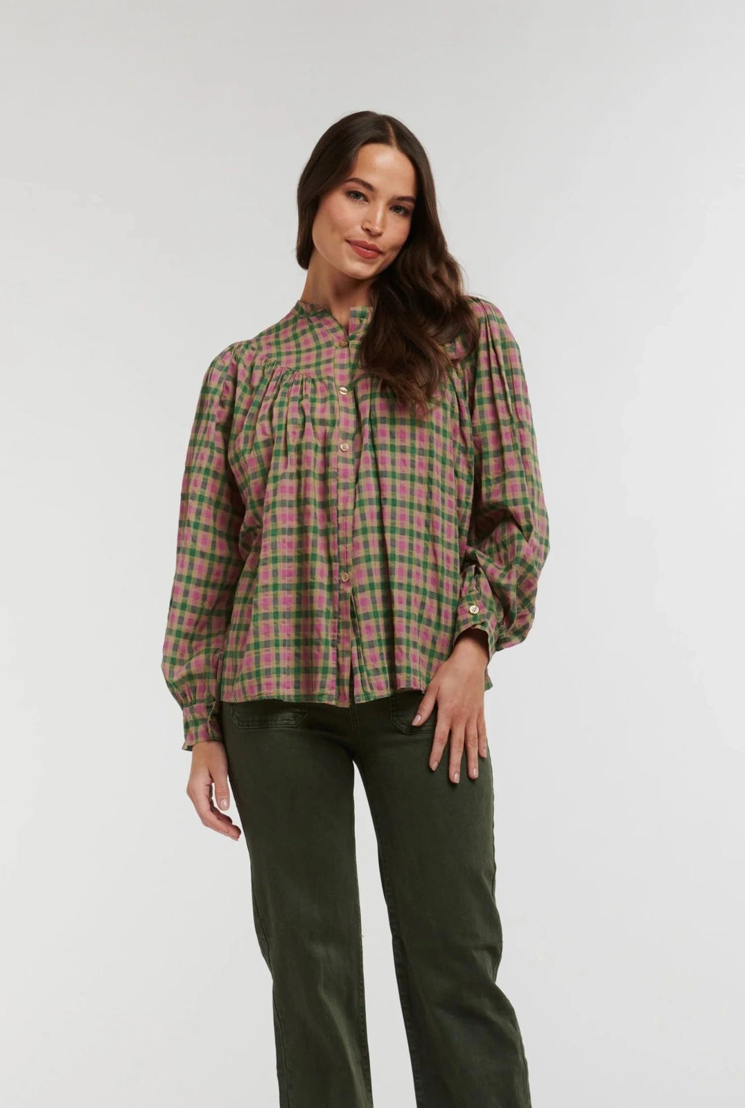 Italian Star Sybil Shirt Check Print Green OS