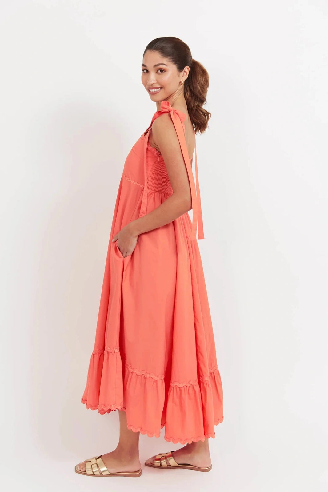 Haven Brasilia Tie Maxi Dress Coral