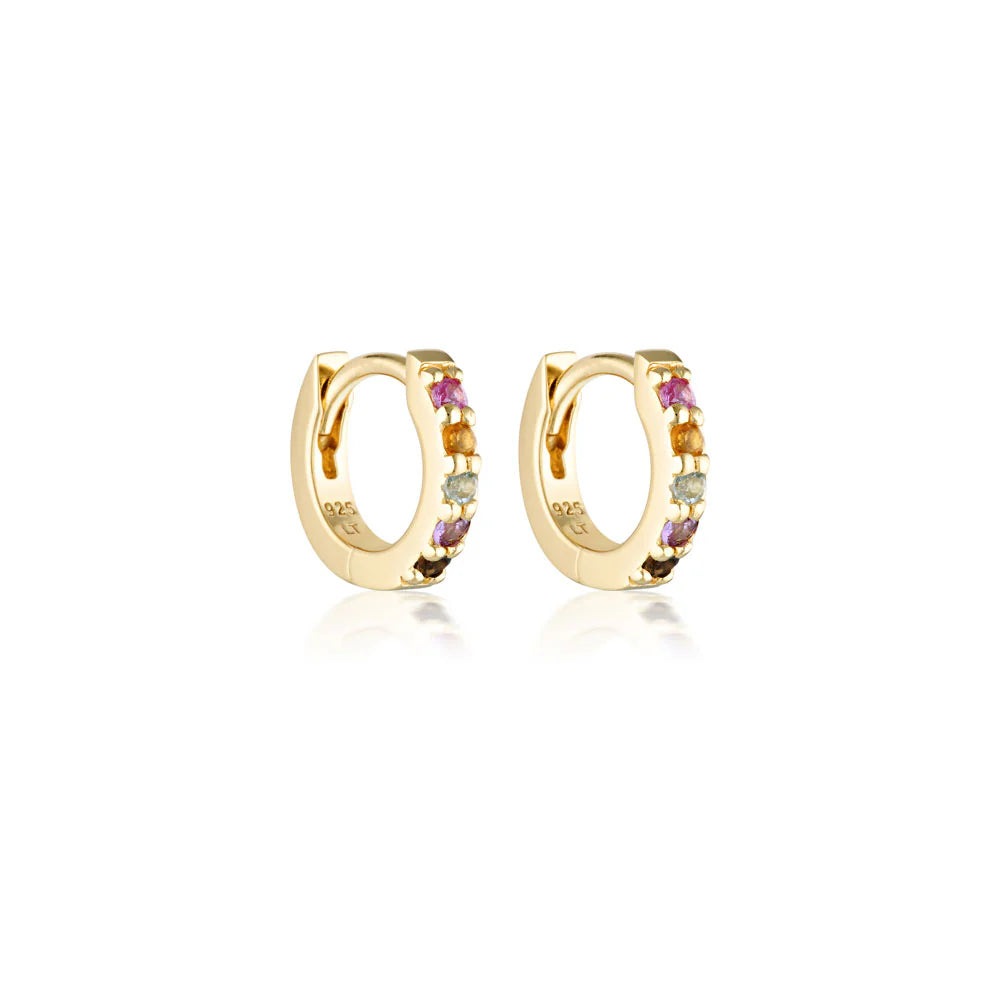 Linda Tahija Mini Alpha Huggie Earring Gold - Rainbow Gemstones
