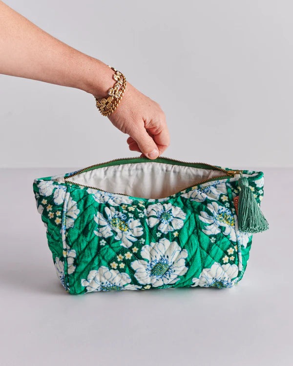 Kip & Co Tumbling Flowers Green Velvet Toiletry Bag OS