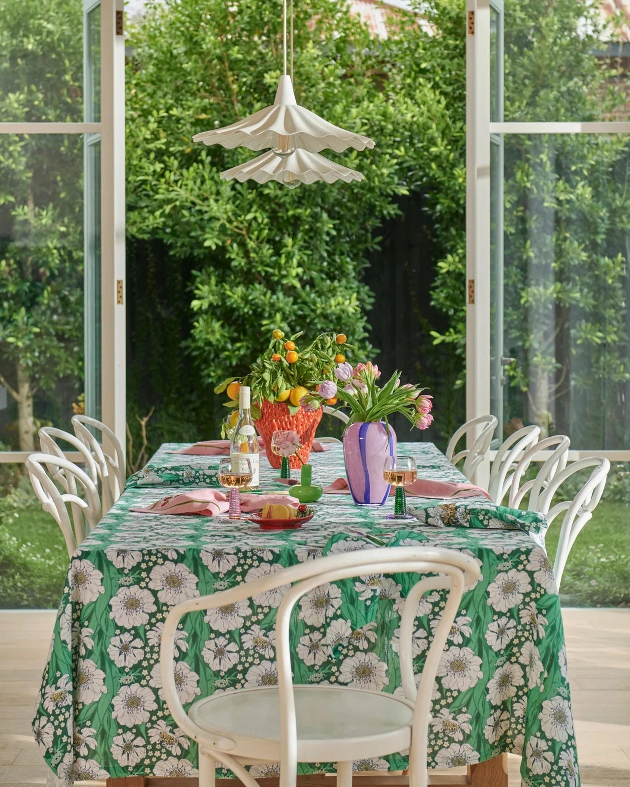 Kip & Co Tumbling Flowers Green Linen Tablecloth Std Rectangular