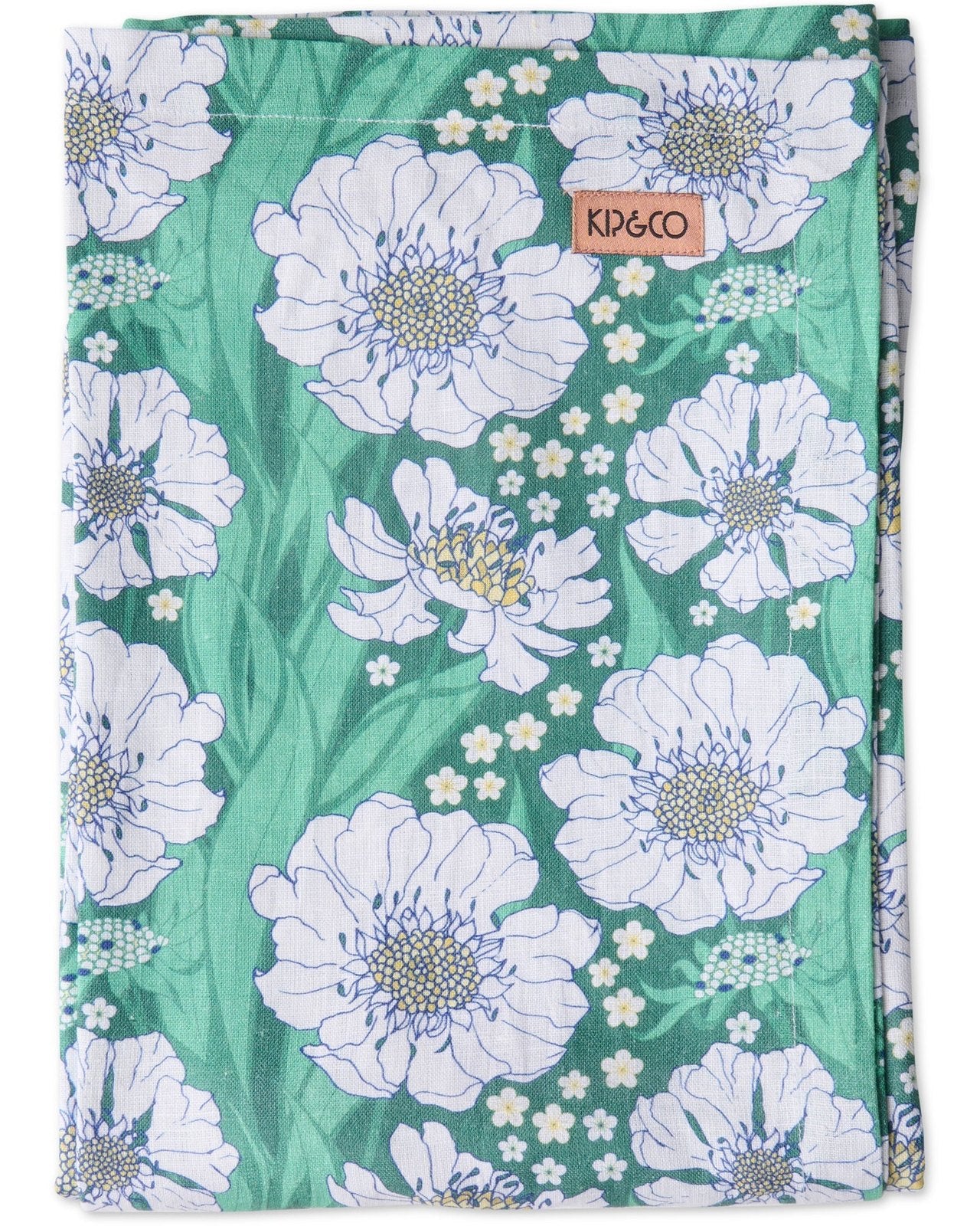 Kip & Co Tumbling Flowers Green Linen Tablecloth Std Rectangular