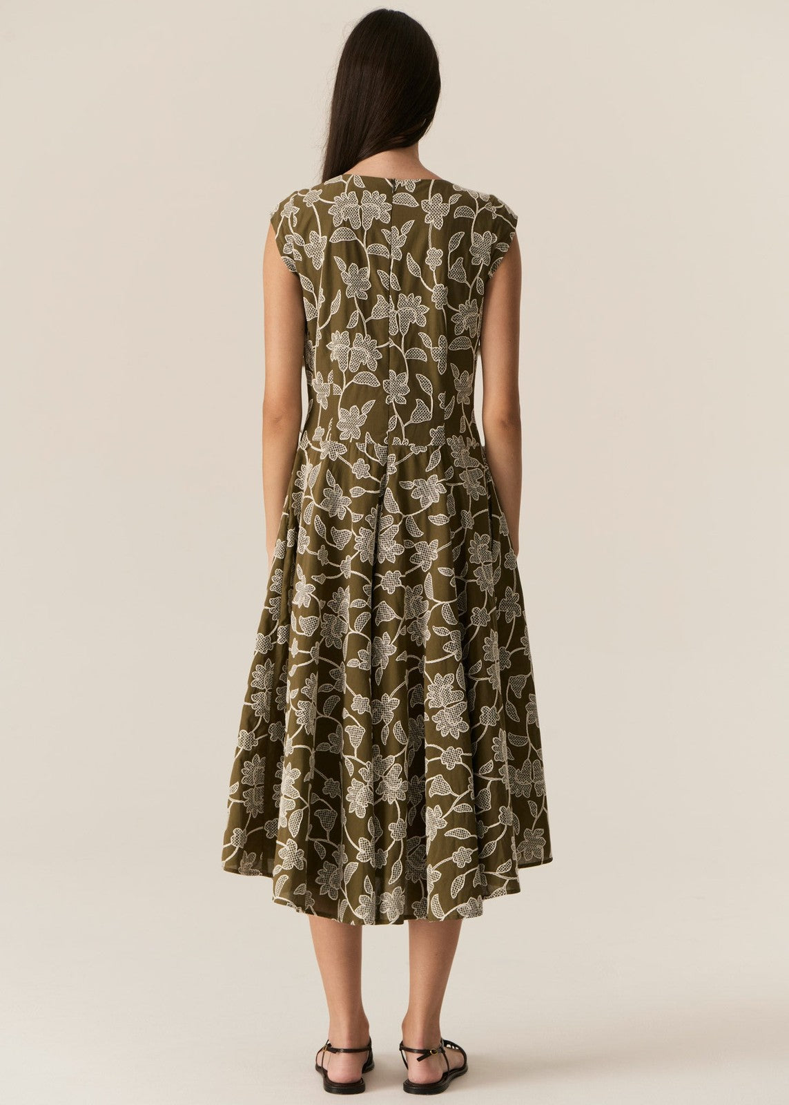 Pol Hugo Dress Khaki Embroidery