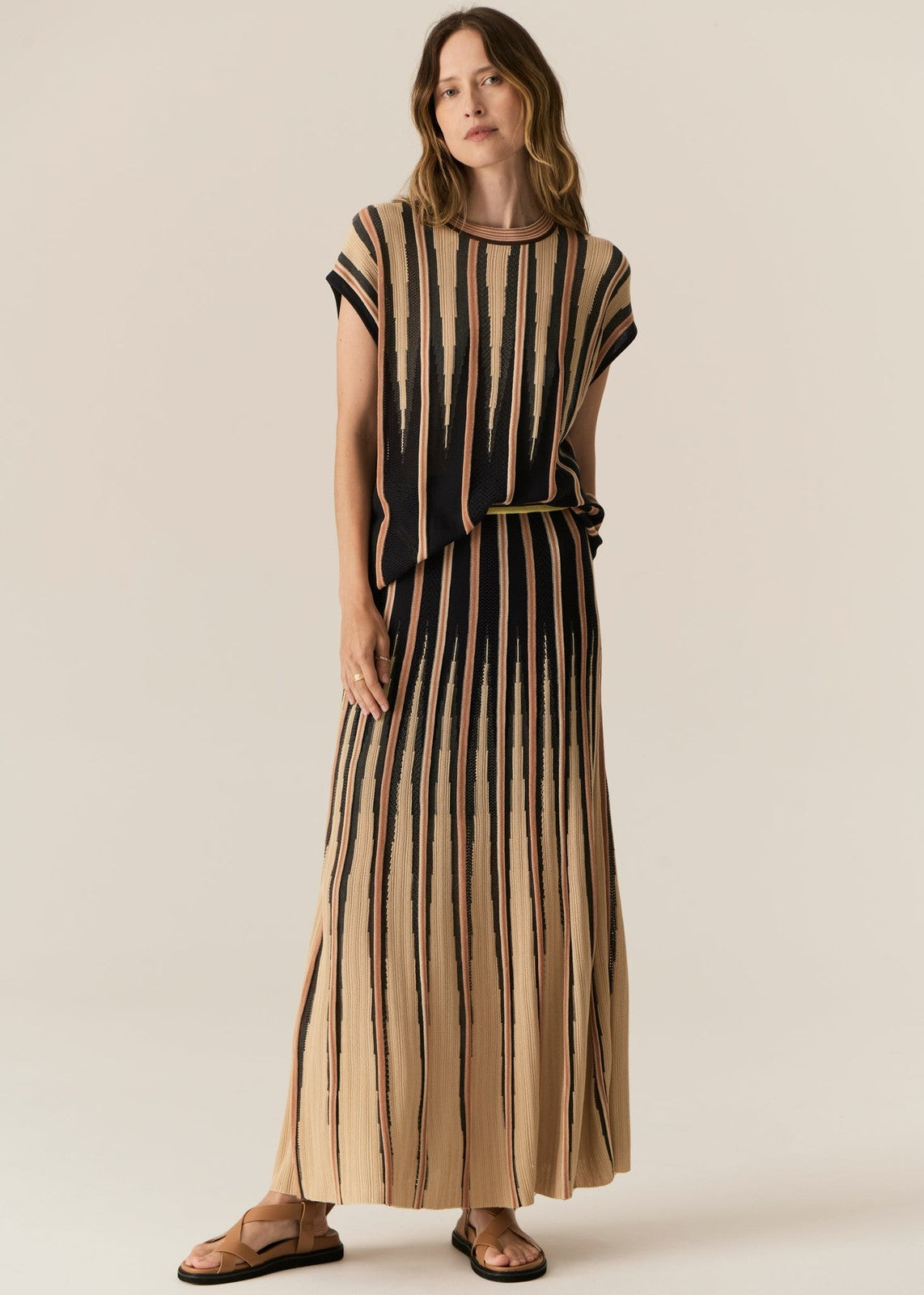 Pol Tedd Knit Skirt Ink Camel