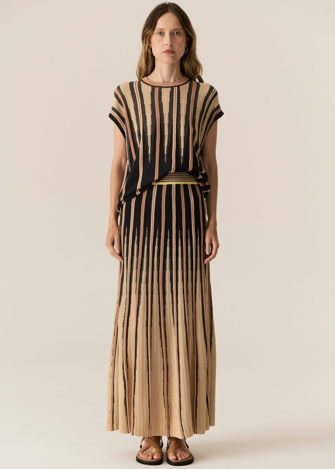 Pol Tedd Knit Skirt Ink Camel
