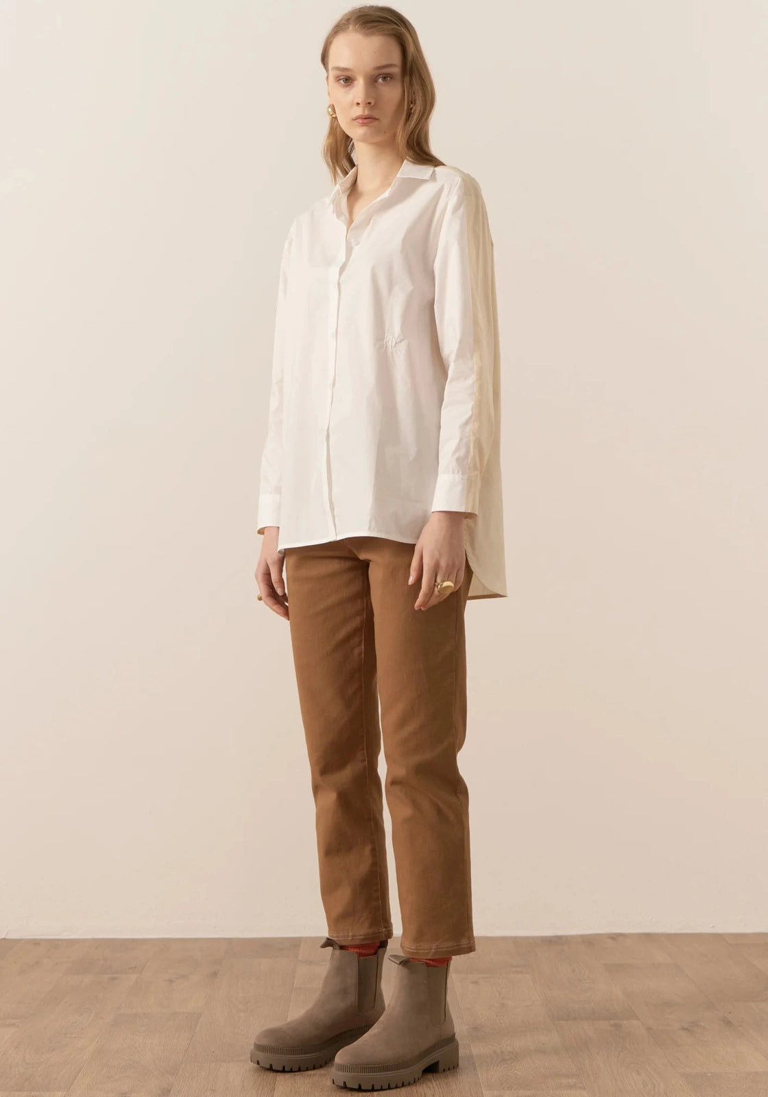 POL Eyre Contrast Back Shirt White/Pebble