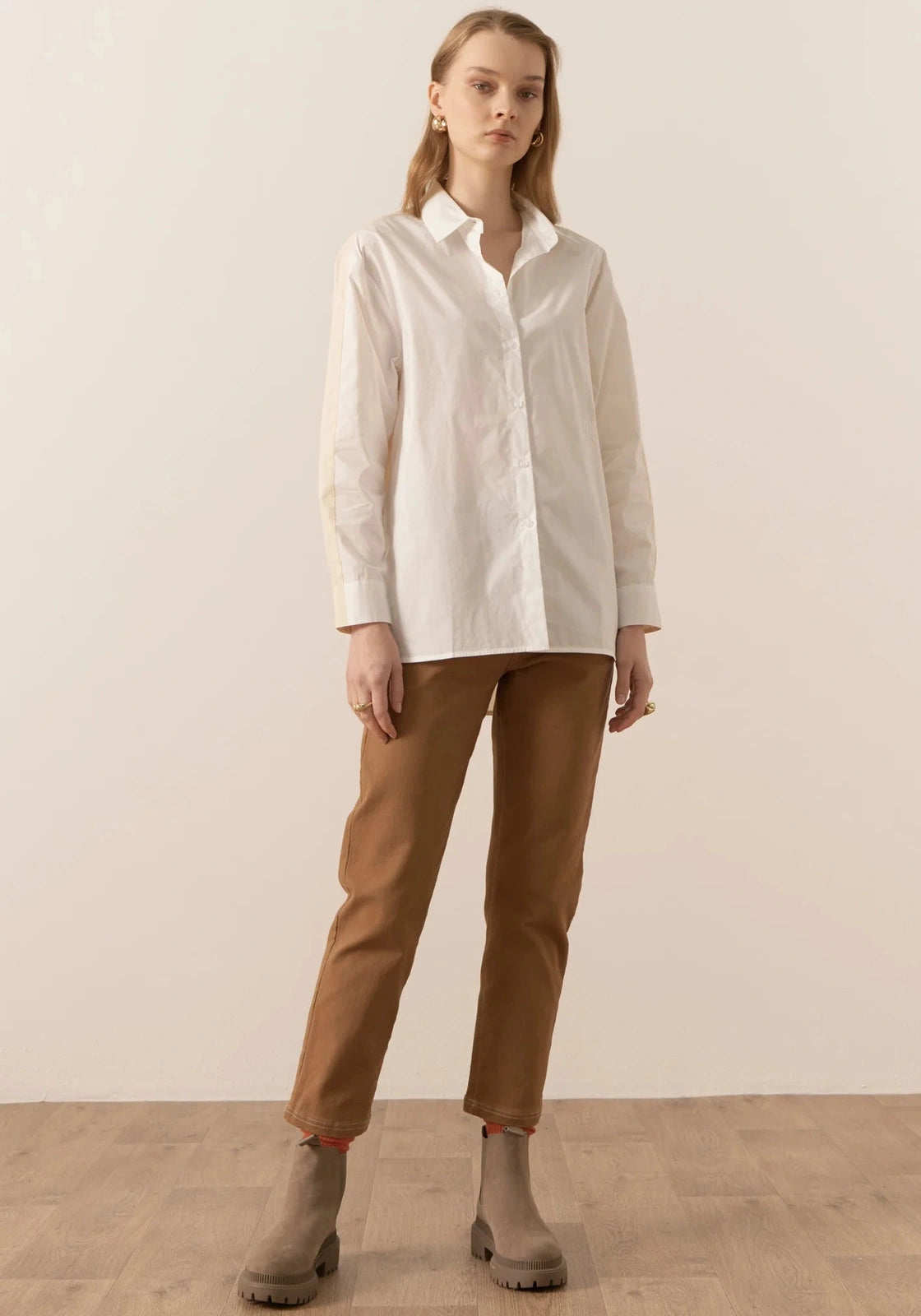 POL Eyre Contrast Back Shirt White/Pebble