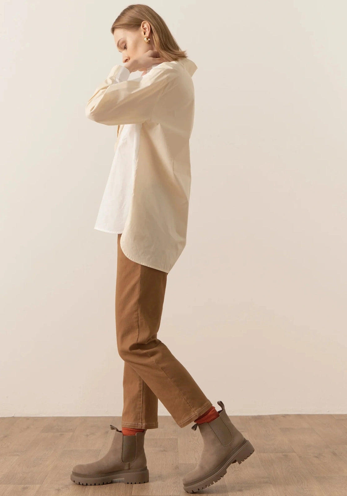 POL Eyre Contrast Back Shirt White/Pebble