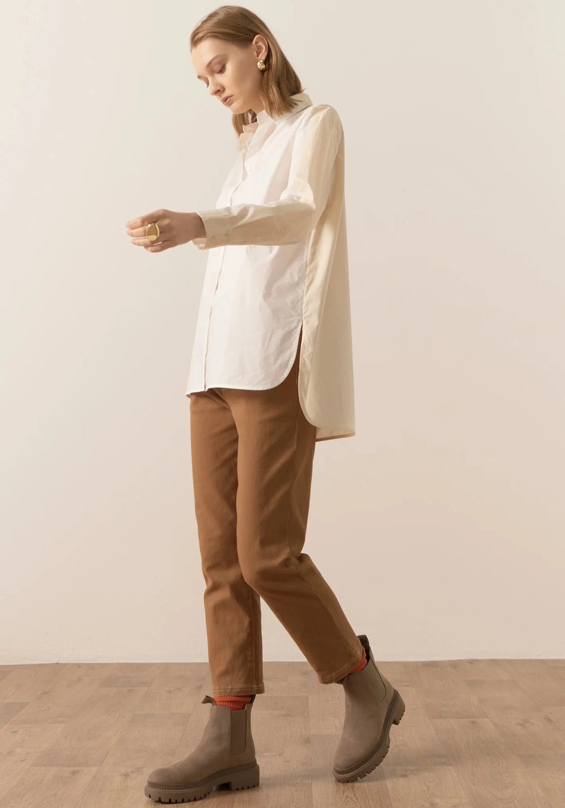 POL Eyre Contrast Back Shirt White/Pebble