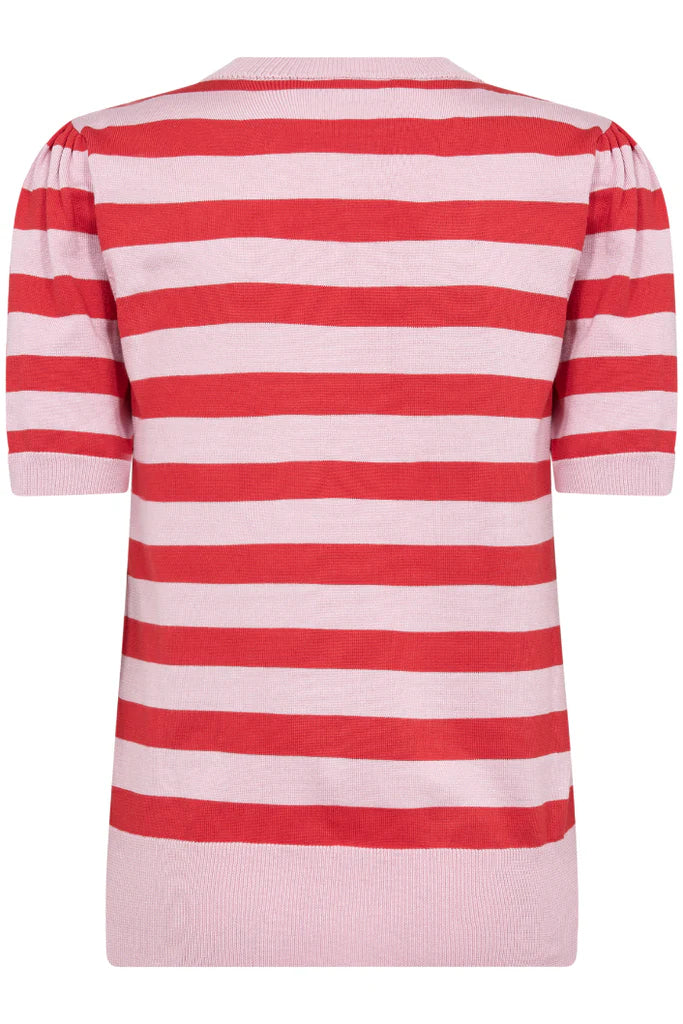 Saint Tropez Mila SS Block Stripe Pullover Pink Flame