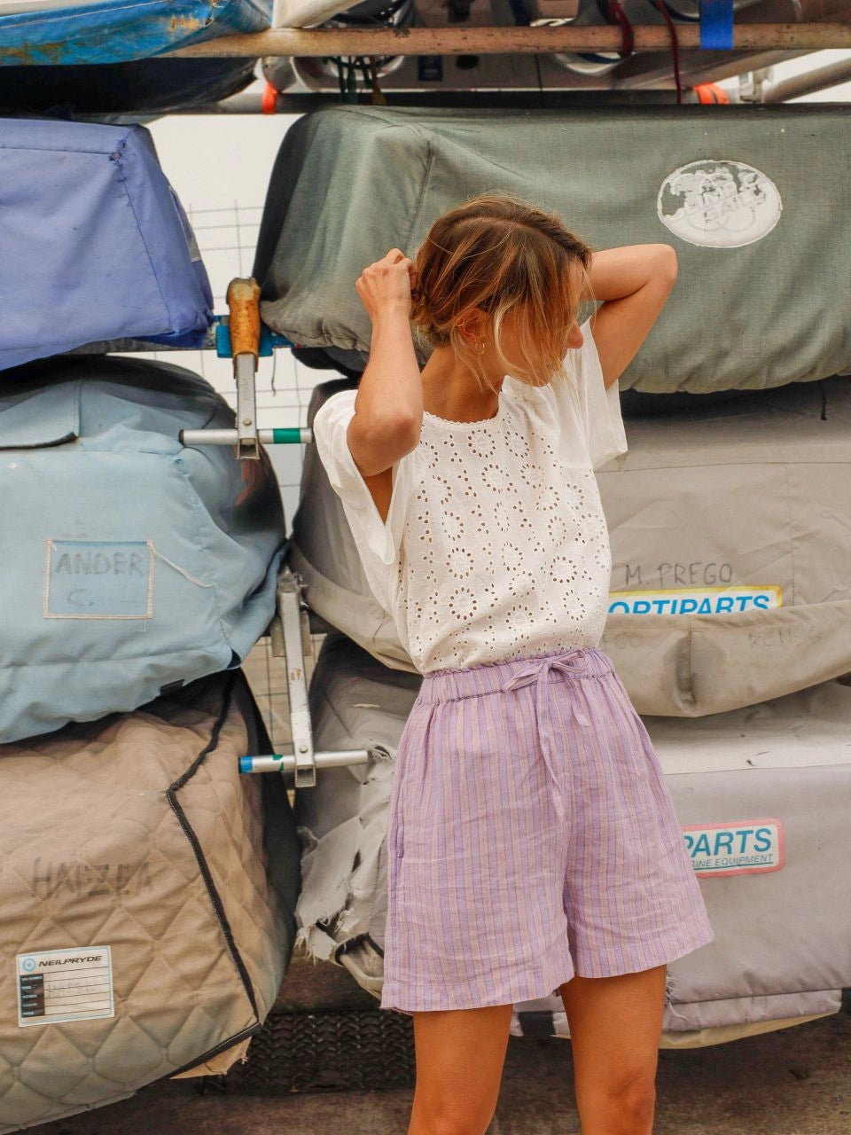 Indi + Cold Tricolor Stripe Shorts Lilac Jasper #KI256