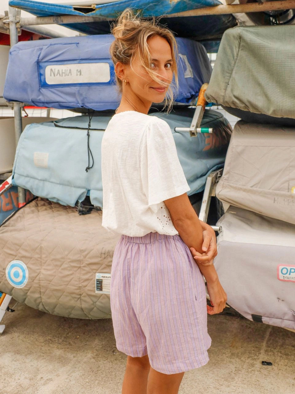 Indi + Cold Tricolor Stripe Shorts Lilac Jasper #KI256