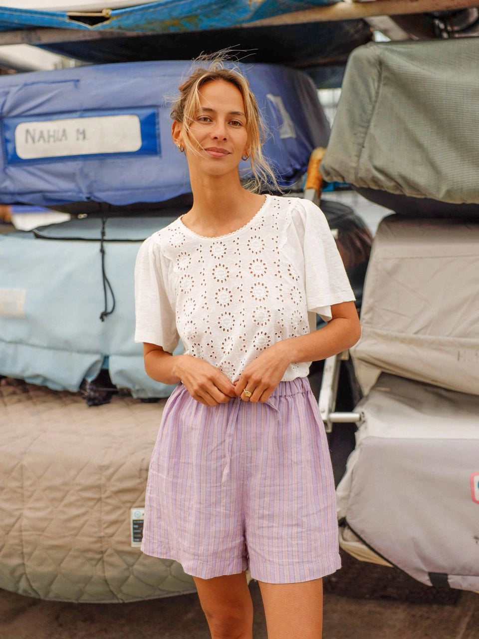 Indi + Cold Tricolor Stripe Shorts Lilac Jasper #KI256