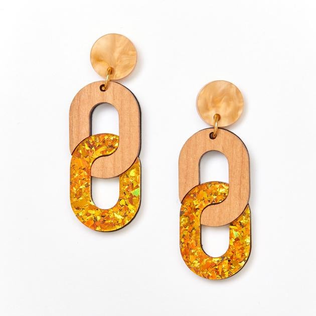 Martha Jean Chain Earrings Wood / Amber