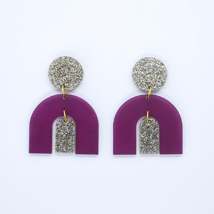 Hagen + Co Wild Thing Purple Gold Sparkle Earrings