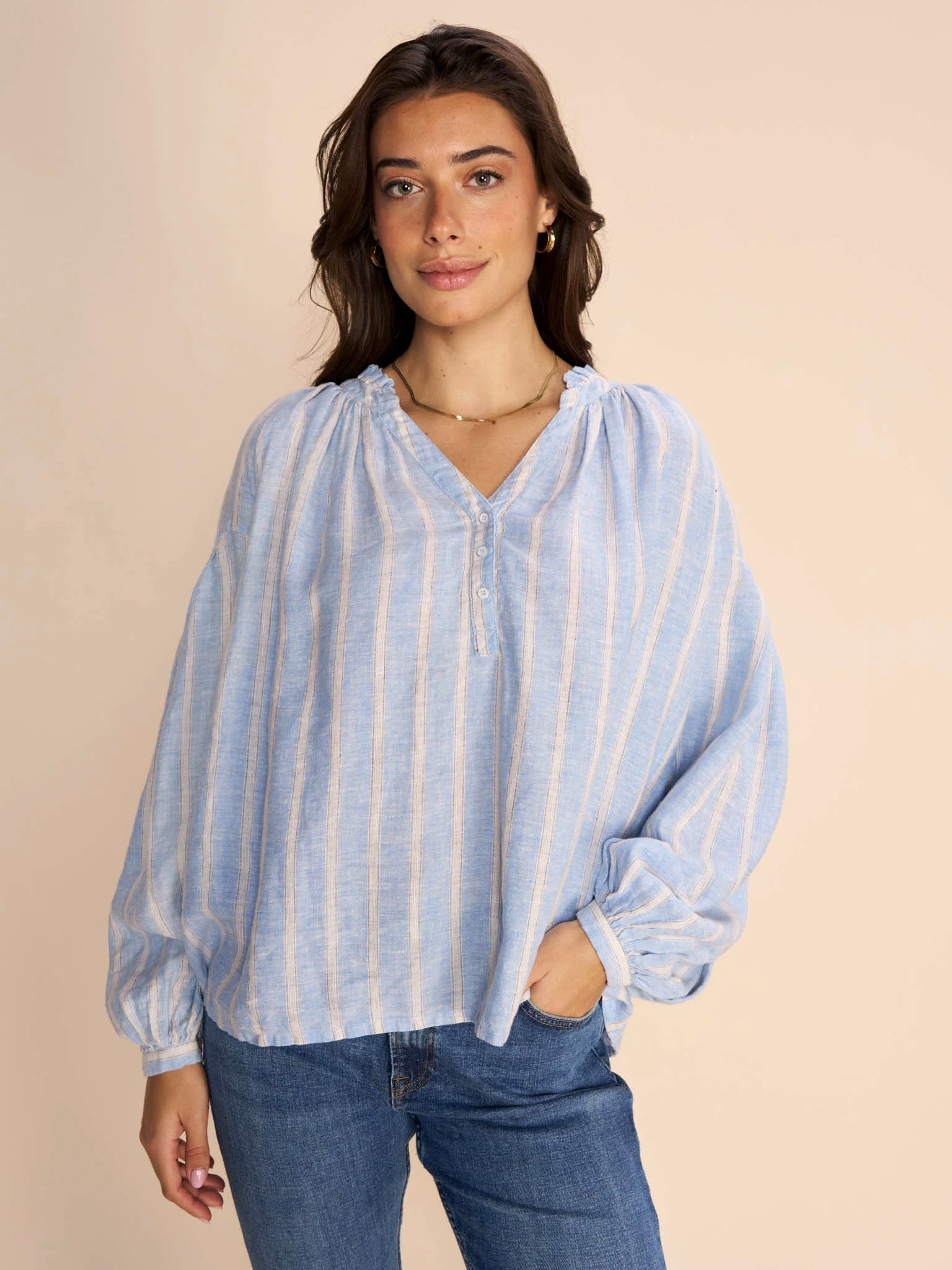 Mos Mosh MM Safi Striped Linen Shirt Cashmere Blue